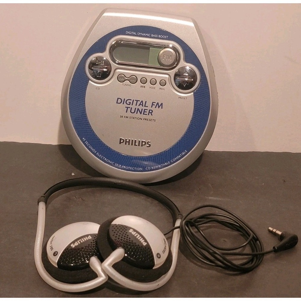 Philips Personal CD Player Headphones Carrying Case FM Tuner CD-RW Tested Works
